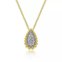 14k Yellow Gold Pave Teardrop Necklace