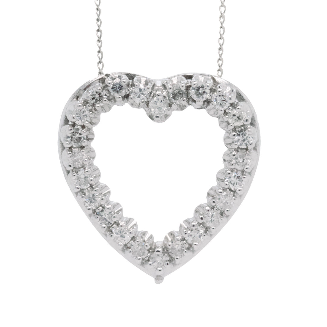 14 & 10K White Gold & Diamond Heart Necklace