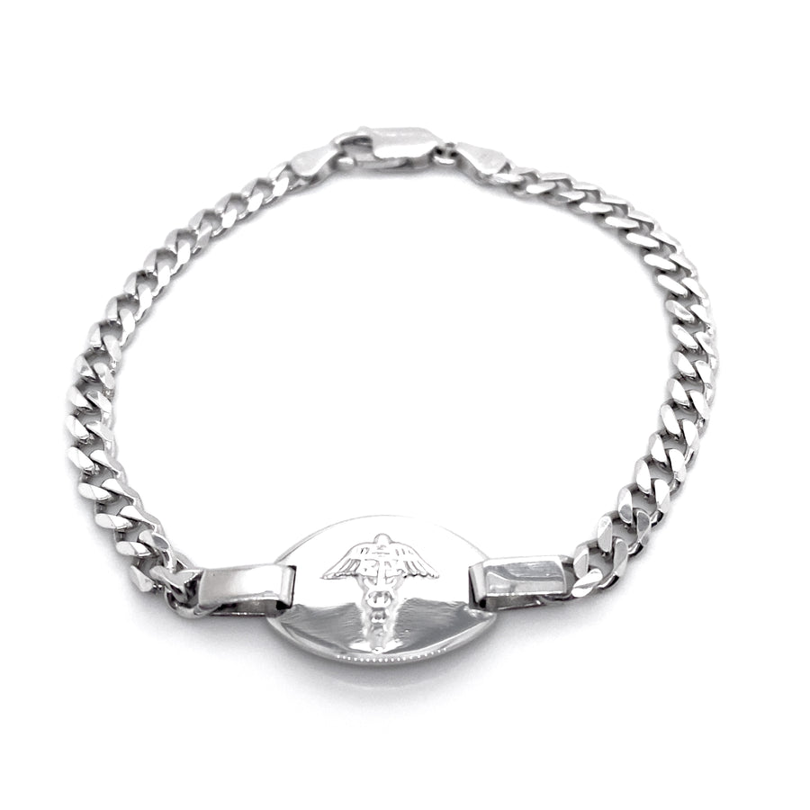Silver Curb Medical Bracelet