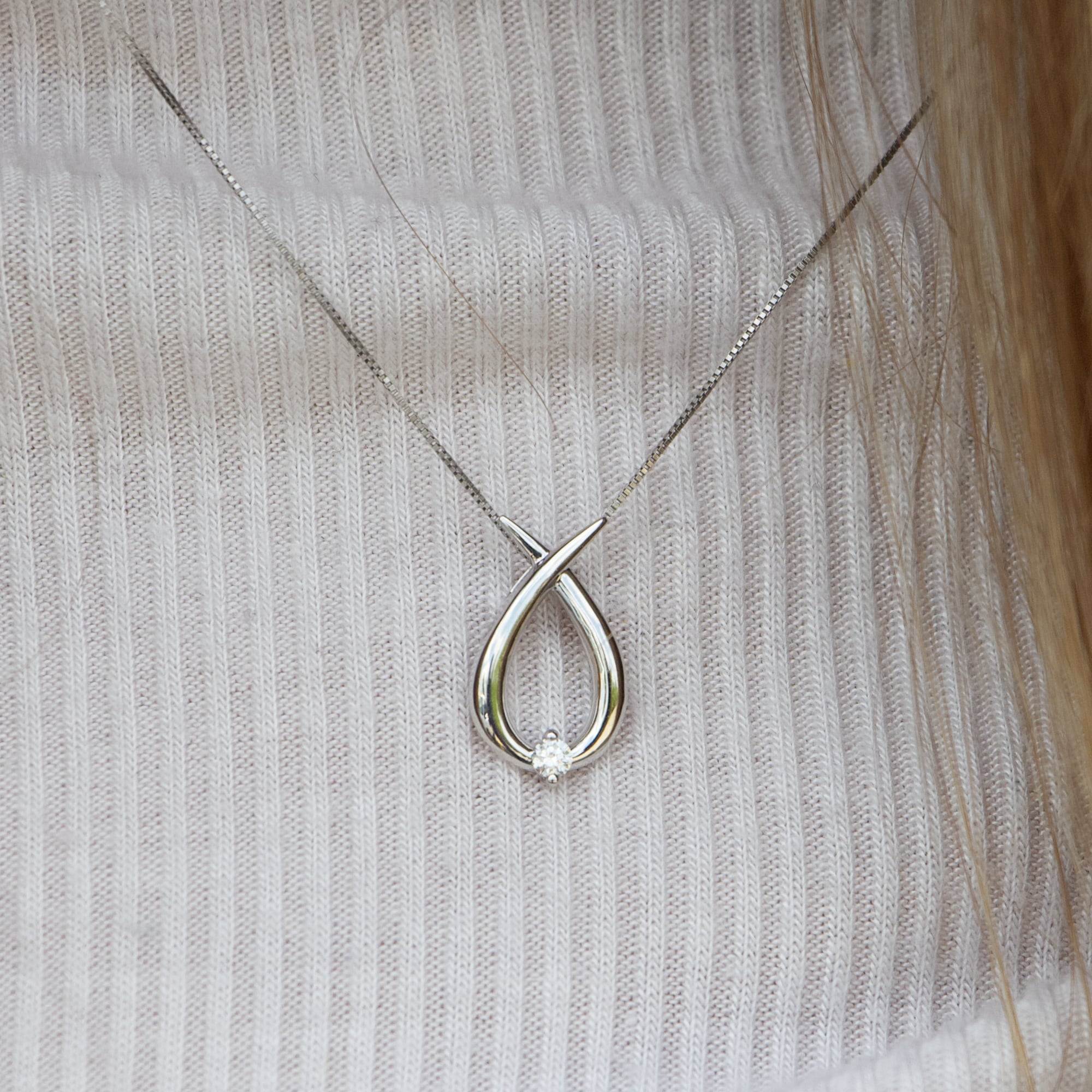 Forever Jewellery 10K White Gold Diamond Teardrop Necklace