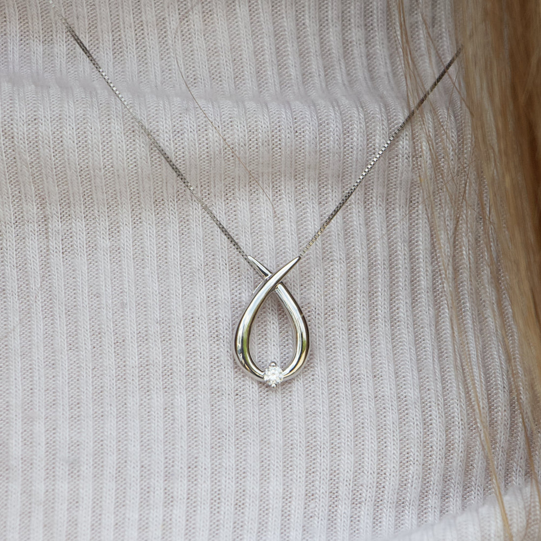 Forever Jewellery 10K White Gold Diamond Teardrop Necklace