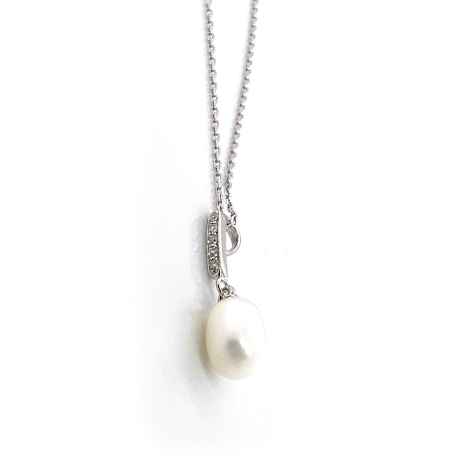 Silver Pearl and Cz Necklace