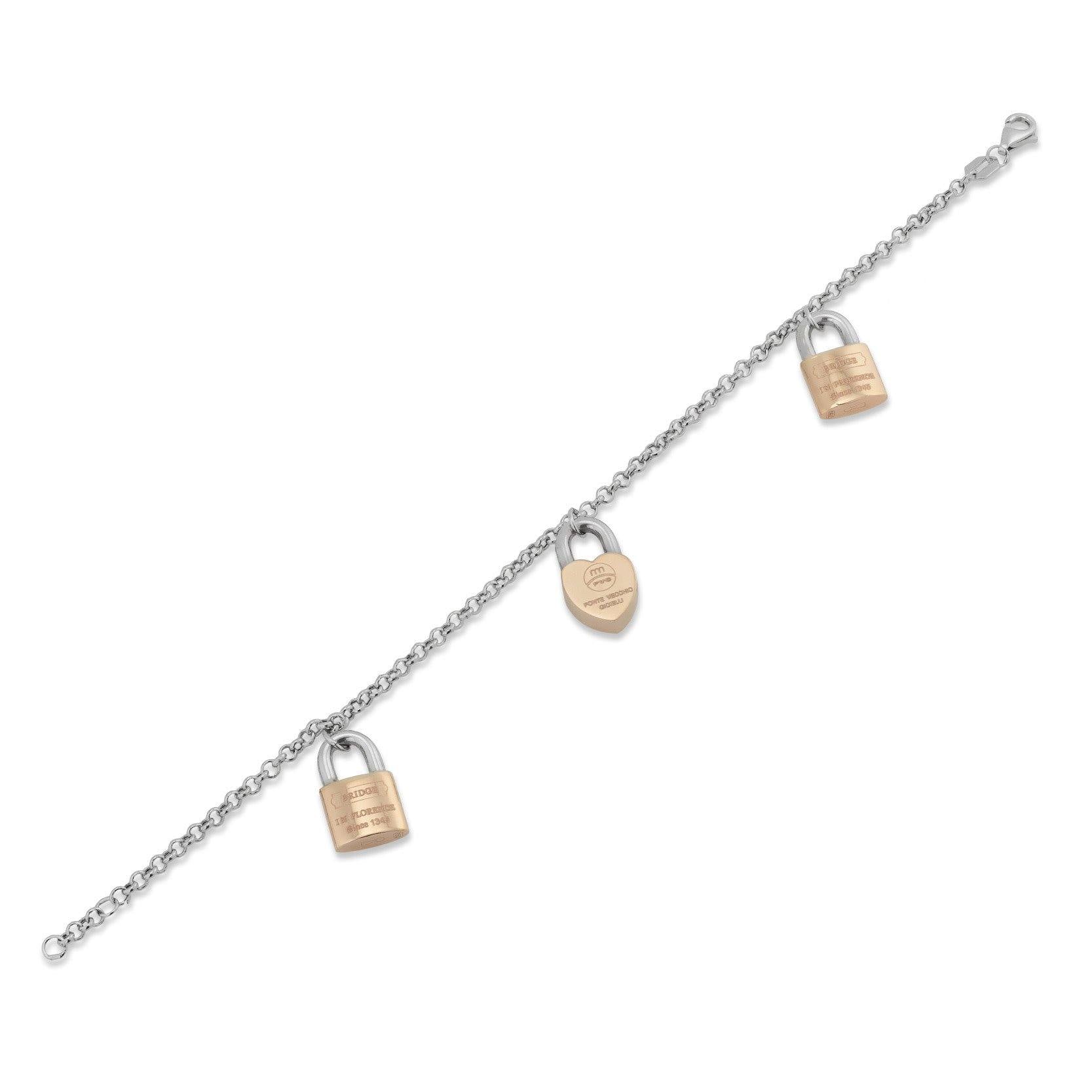 18K ROSE AND WHITE GOLD LOVE HEART LOCK BRACELET - Appelt's Diamonds