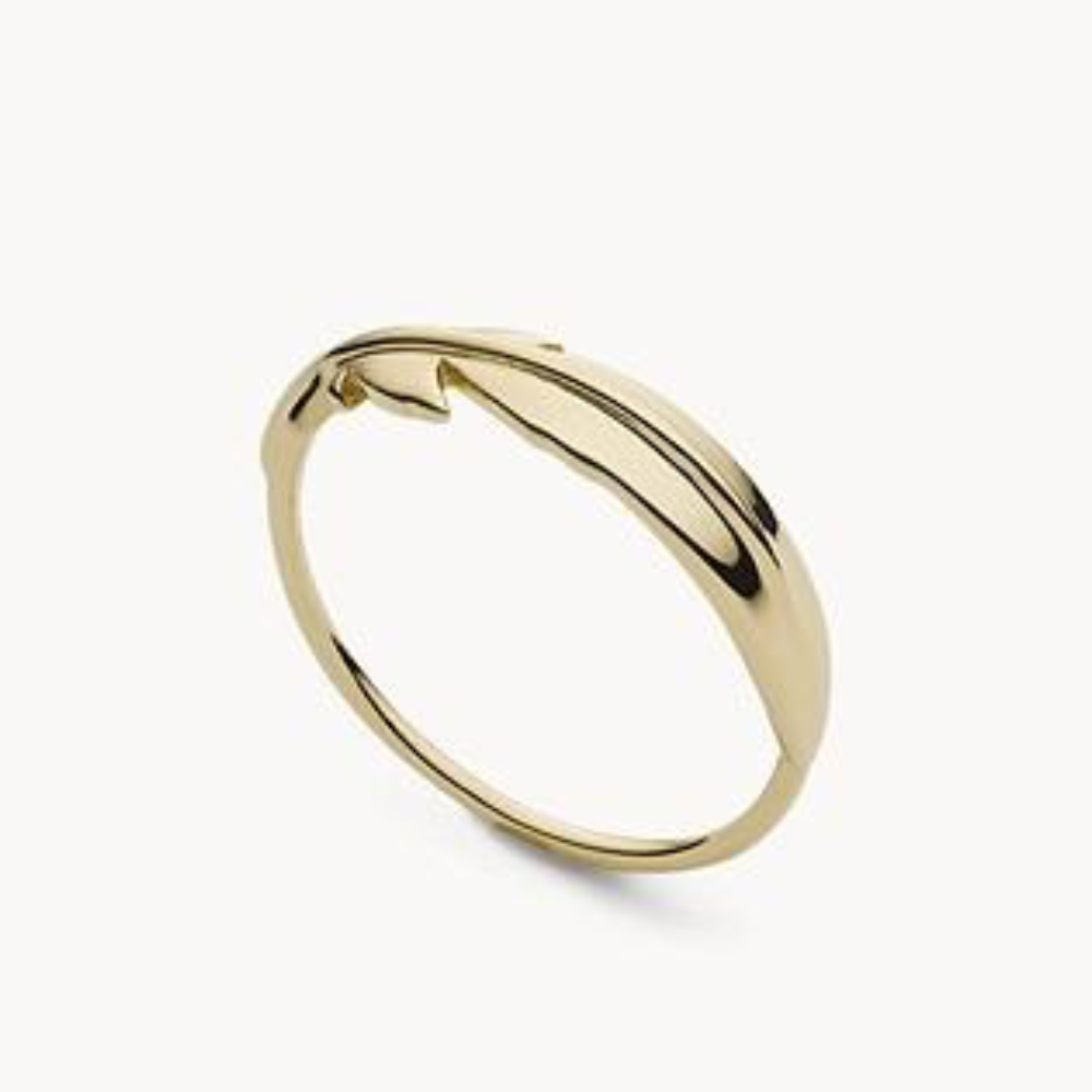FOSSIL FEATHER GOLD-TONE STAINLESS STEEL BAND RING - Appelt&