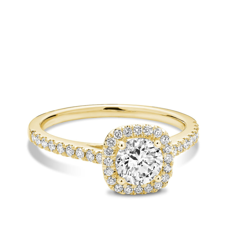 14k Yellow Gold Cushion Diamond Halo Engagement Ring