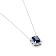 10k White Gold Diamond & Created Blue Sapphire Necklace