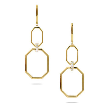 18K Yellow Gold Diamond Octagon Fibonacci Earrings