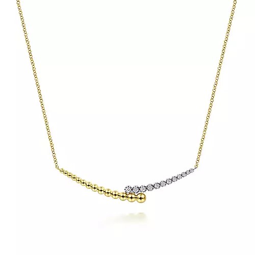 14k Yellow & White Gold Curved Bar Necklace