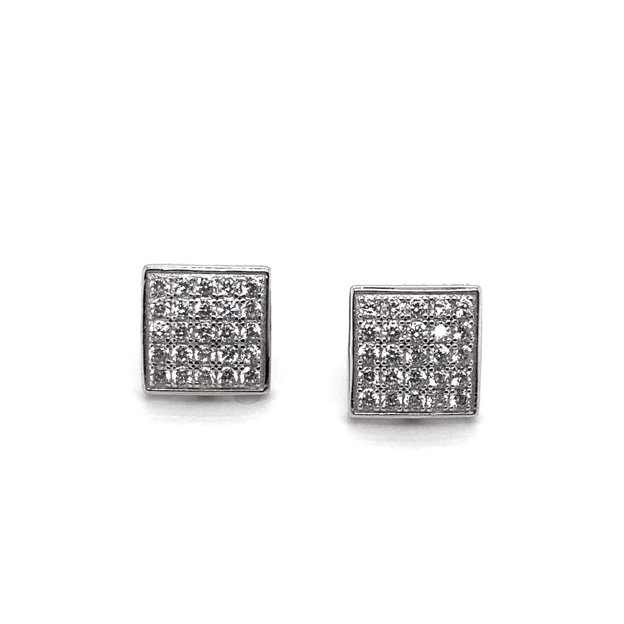 Silver Square Micropave Stud Earrings