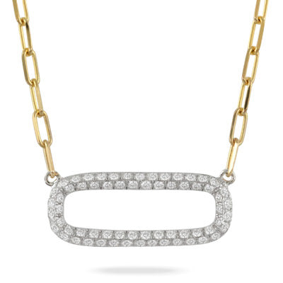 18K Yellow Gold Diamond Fashion Rectangle Necklace