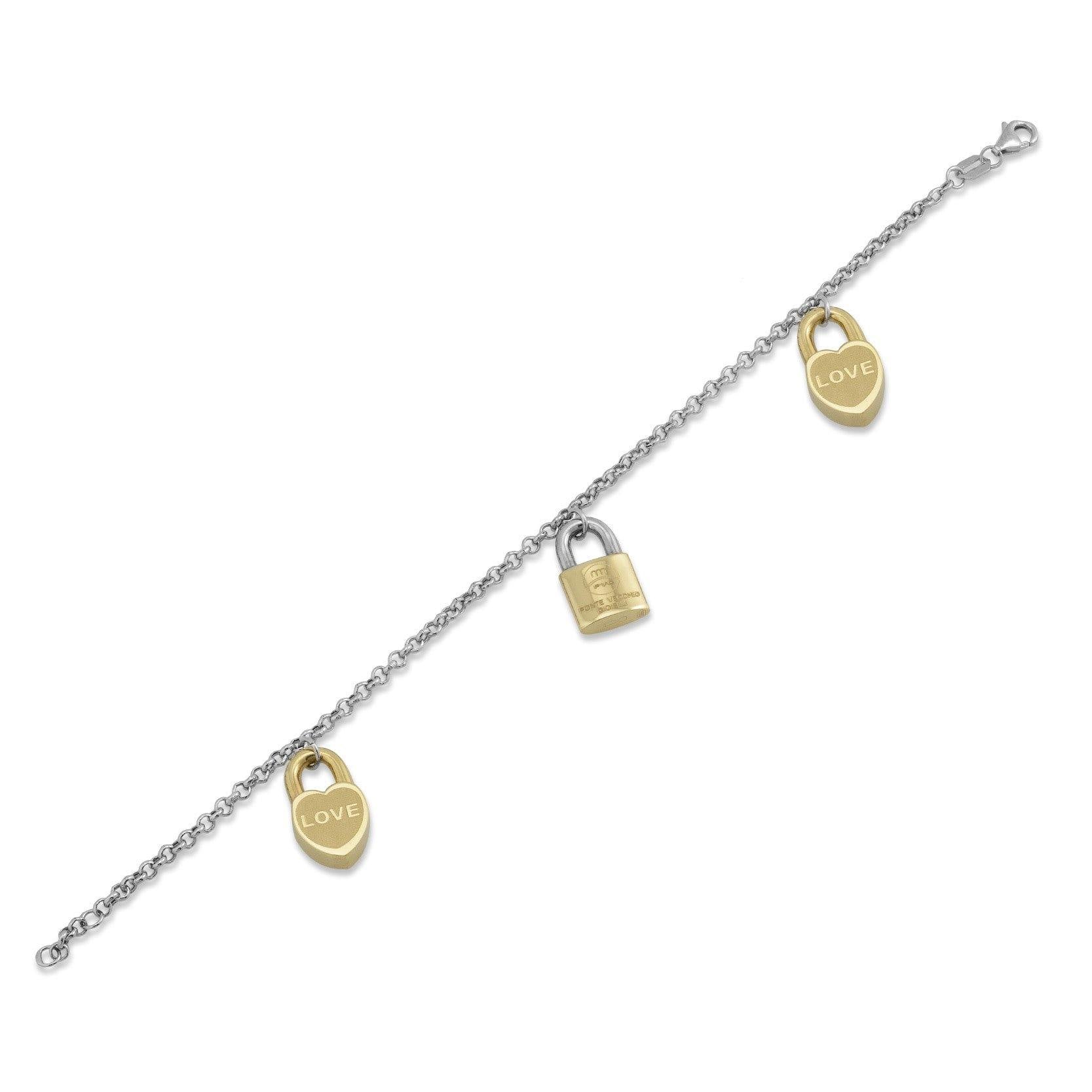 18K YELLOW AND WHITE GOLD LOVE HEART LOCK BRACELET - Appelt's Diamonds