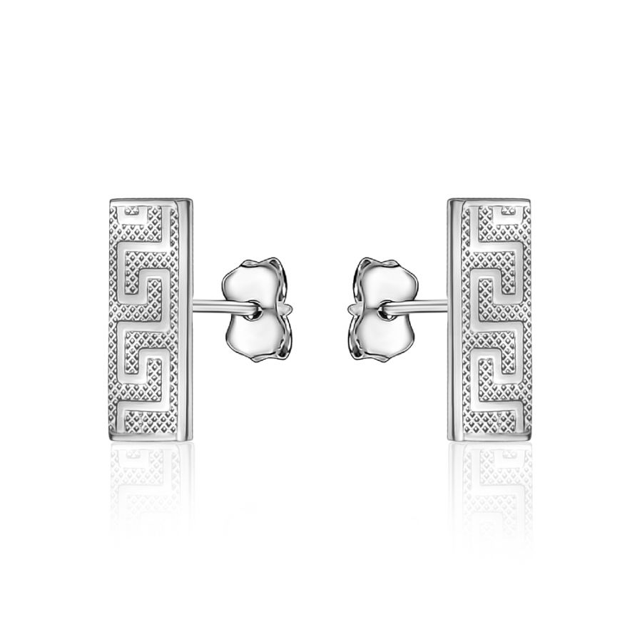 Silver Greek Pattern Bar Stud Earrings