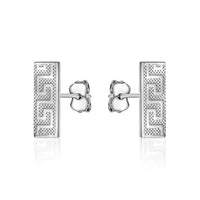 Silver Greek Pattern Bar Stud Earrings
